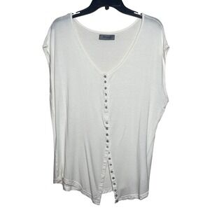 Anjara Vintage White Rayon Button Down Sleeveless V-Neck Knit Top Size S